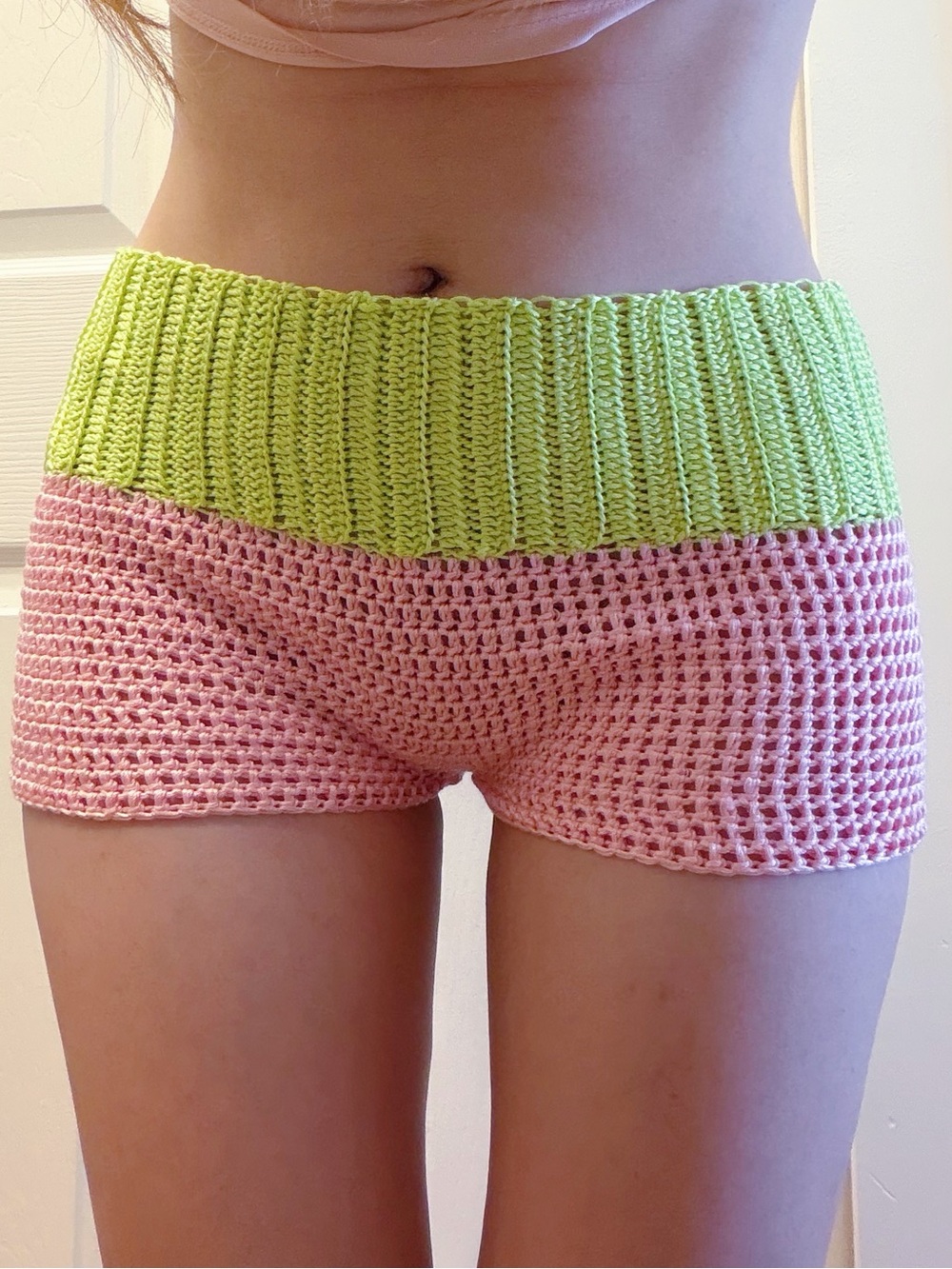 Handmade Crochet Pink & Lime Green Micro Short